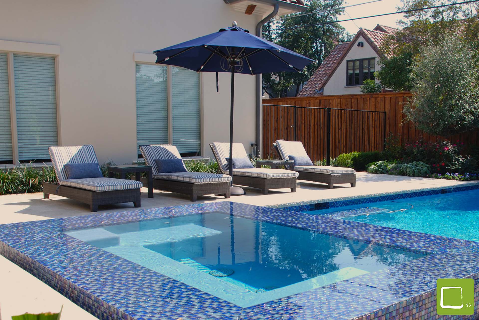 Modern University Park pool spa design in Dallas by landscape architect